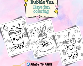 Libro para colorear Kawaii de té de burbujas, 30 páginas únicas (descarga en PDF)