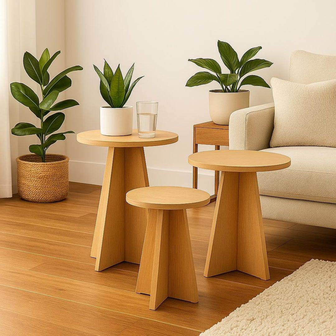 Modern Oak Round Side Table, Scandinavian End Table for Living Room ...