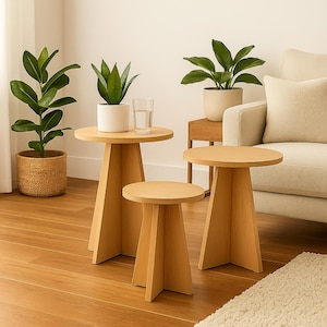Modern Oak Side Table – Scandinavian Round Accent Table – 40 cm Diameter – Minifix Assembly – Living Room Furniture