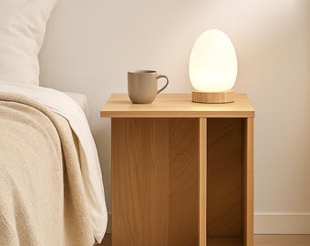 Modern Oak Side Table with Magazine Holder, Minimalist Nightstand with Book Storage, Vinyl Record Player Stand, Narrow End Table