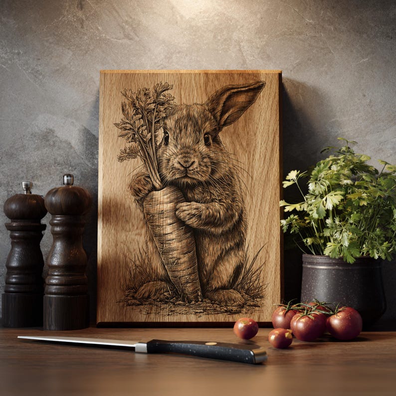 Rabbit Engraved Rabbit Engraving PNG, Rustic Woodland Animal Clipart, Laser-ready Wood ...