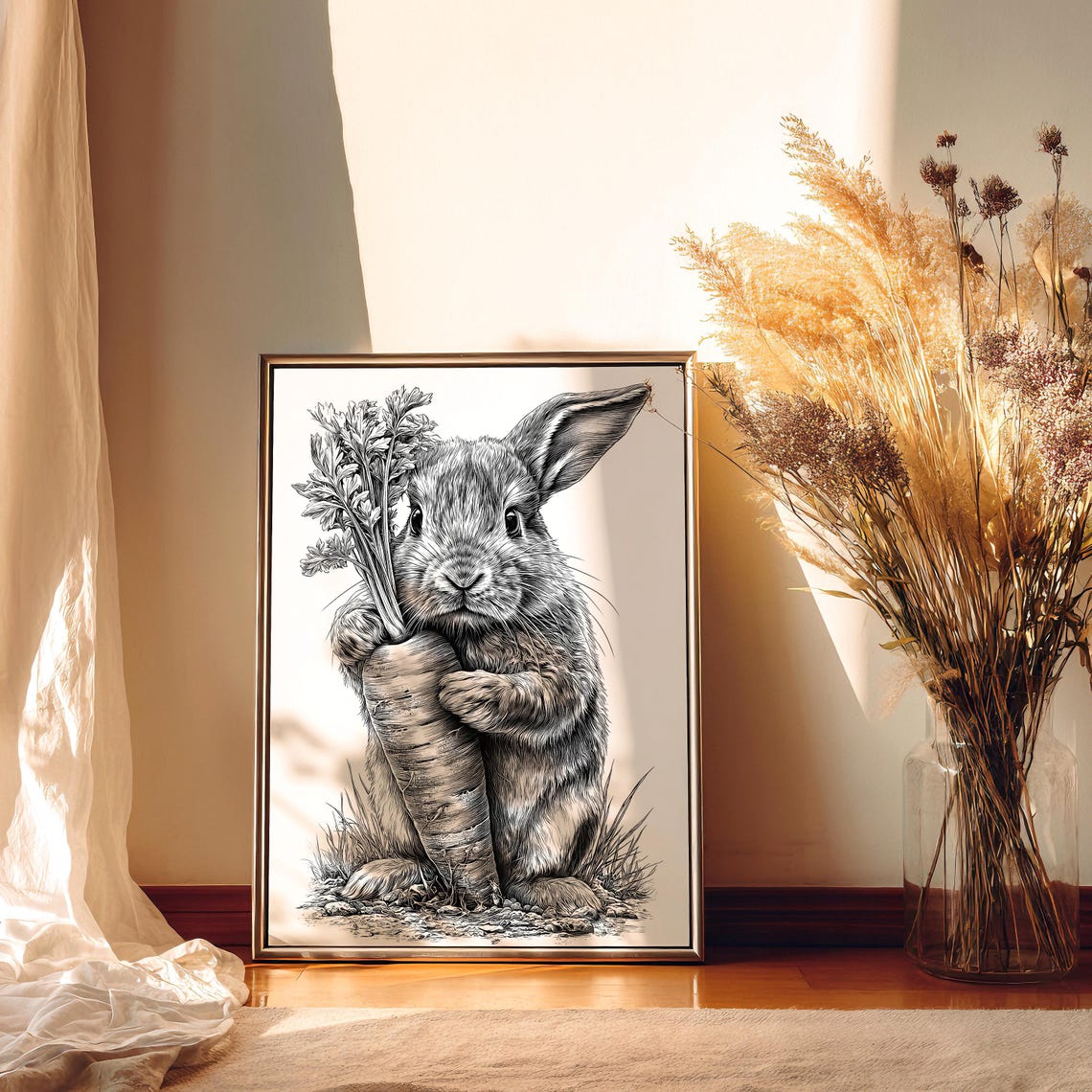 Rabbit Engraving PNG, Rustic Woodland Animal Clipart, Laser-ready Wood ...
