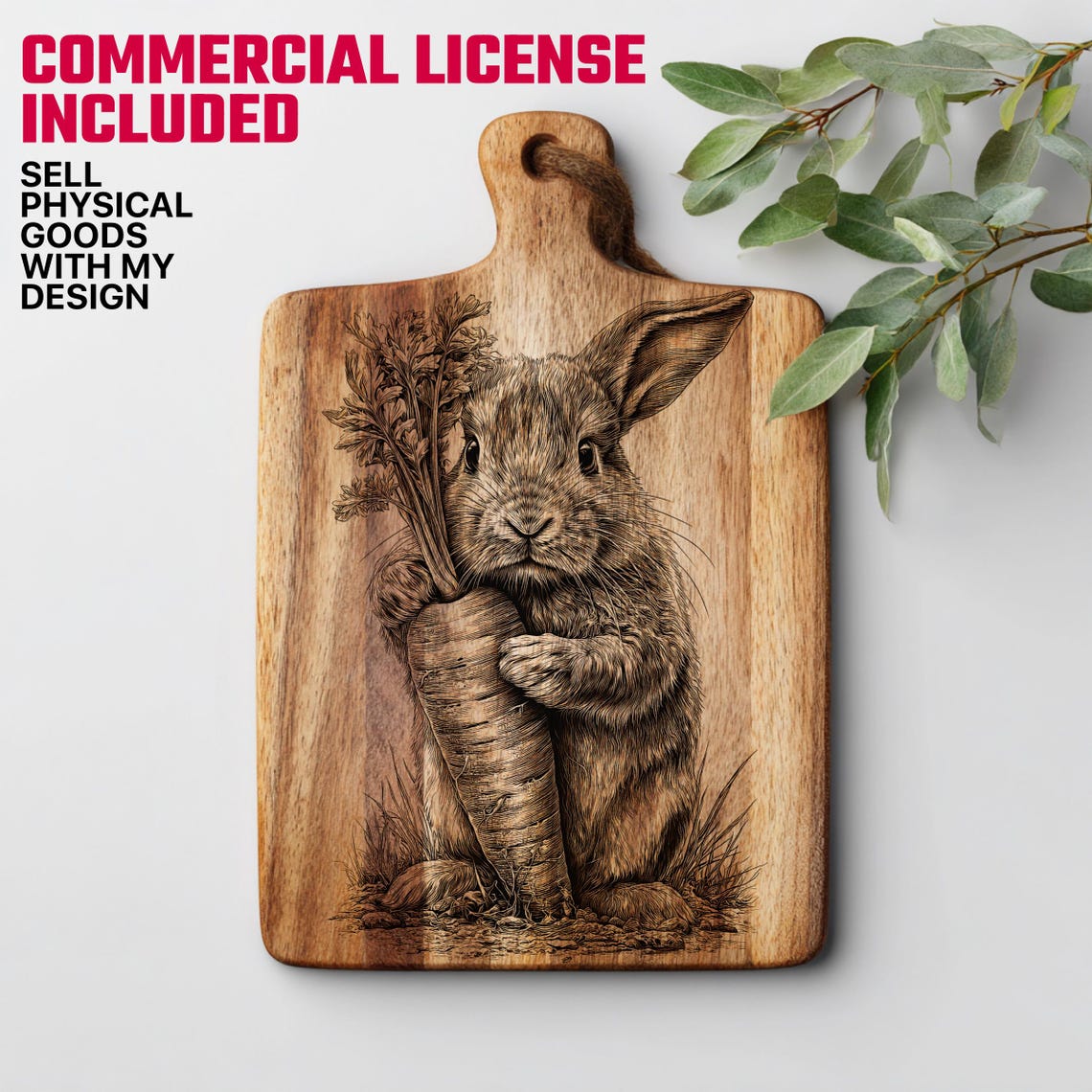 Rabbit Engraving PNG, Rustic Woodland Animal Clipart, Laser-ready Wood ...