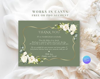 Biglietto di ringraziamento per matrimonio con motivo floreale verde salvia modificabile - Modello Canva