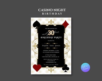 Casino Birthday Invitation, Gatsby Theme Invite, Editable Canva Template, Gold Black Vegas Theme, Instant Download