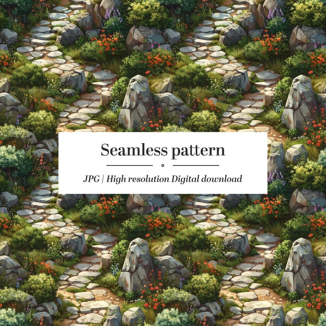 Stone Path Pattern Printable Garden Stone Path Seamless Pattern | Nature Landscape Repeat Design ...
