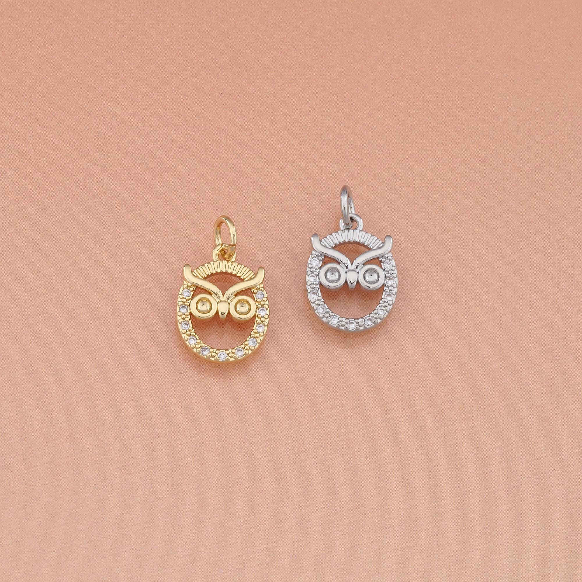 18K Gold Filled CZ Owl Pendant,Animal Charm for Jewelry Making,DIY Necklace Charm Hypoallergenic,Han