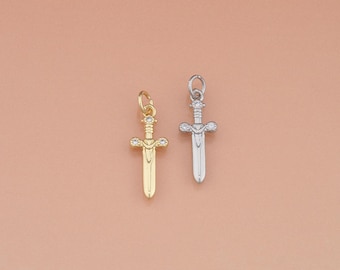 18K Gold Filled CZ Sword Pendant,Sword Charm for Jewelry Making,DIY Necklace Charm Hypoallergenic,Handmade Supply