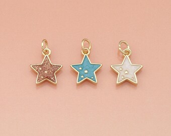 18K Gold Filled Enamel Star Pendant,Celestial Charm for Jewelry Making,DIY Necklace Charm Hypoallergenic,Handmade Supply