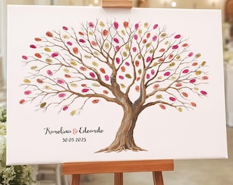 Arbre de mariage avec empreintes digitales en toile sur cadre + 3 tampons encreurs + carte d'instructions + 2 testeurs