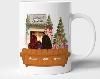 Taza de Navidad personalizada de amigos, para amigo, novio, familia, regalo de Navidad, fan de amigos, taza de Navidad, abrazo en una taza, personalizado