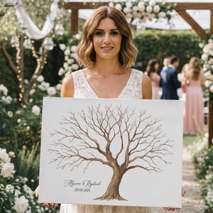 Árvore para Livro de Assinaturas de Casamento: Impressão em Tela com Impressões Digitais e Almofadas de Tinta