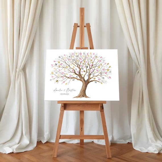 Wedding Fingerprint Tree CANVAS ON a FRAME + 3 ink pads + instruction card+ 2 testers