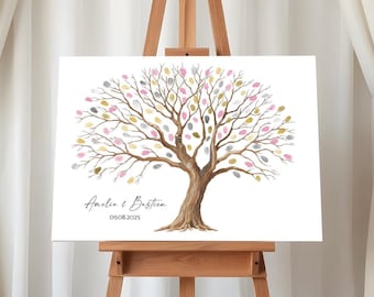 Boom met huwelijksvingerafdruk CANVAS OP FRAME + 3 stempelkussens + instructiekaart + 2 testers