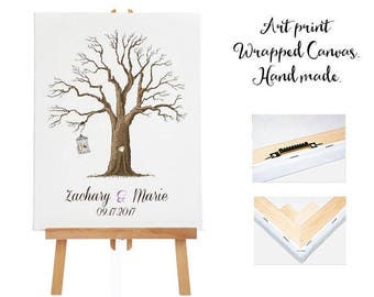 Art print wrapped canvas + 3 ink pads - Wedding Tree Guest Book - Fingerprint -  Thumb Tree  -  20- 130 guests - Tree print - Canvas print