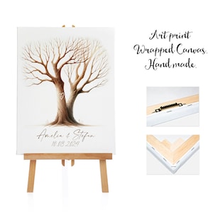 Arbre de mariage romantique sur toile - Impression d'art sur toile enveloppée + 3 tampons encreurs + carte d'instructions dans votre langue + 2 testeurs - 20 à 100 invités