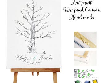 Artistic wedding tree on wrapped canvas + 3 ink pads Wedding Tree Guest Book Fingerprint Thumb Tree 20- 100 guests - Print On Canvas