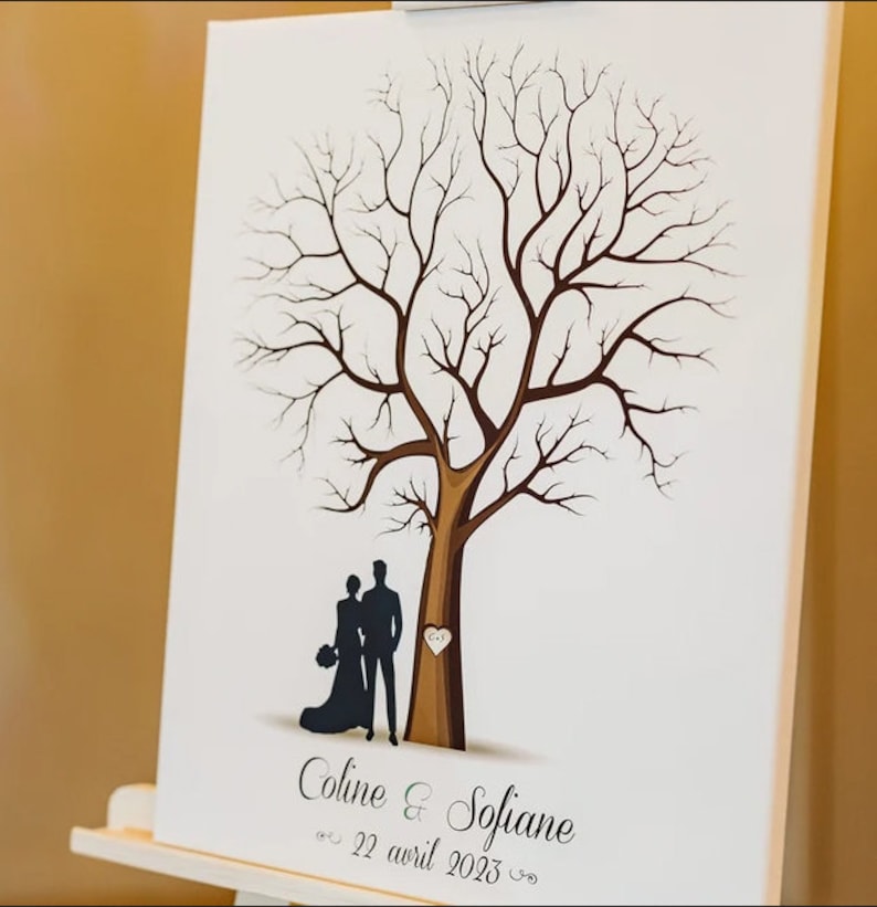 Venta 20% de DESCUENTO Lienzo envuelto con impresión artística 3 almohadillas de tinta, libro de invitados de árbol de boda árbol de huellas dactilares de pareja de bodas, 20-100 invitados Lienzo imagen 4