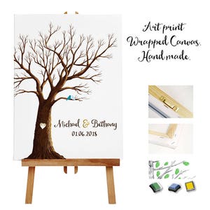 Art print wrapped canvas + 3 ink pads - Wedding Tree Guest Book - Fingerprint -  Thumb Tree  -  20- 100 guests - Tree print - Canvas print