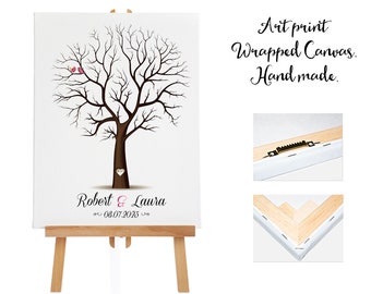 Sale 20% OFF - Art print wrapped canvas + 3 ink pads Wedding Tree Guest Book Fingerprint Thumb Tree 20- 100 guests - Print On Canvas