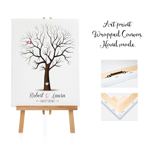 Personalized Wedding Guest Book Canvas – Fingerprint Tree, Ink Pads Included