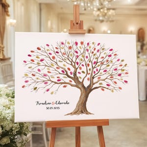 Wedding Tree - Stampa artistica su tela avvolta + 3 tamponi di inchiostro Wedding Tree Guest Book Impronta digitale Thumb Tree 20-100 ospiti - Stampa su tela