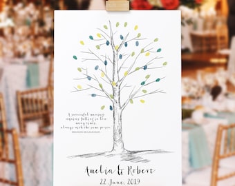 Libro de visitas del árbol del cartel de la boda - Huella digital - Árbol del pulgar - cartel y 3 almohadillas de tinta - 50-300 invitados - Libro de visitas alternativo