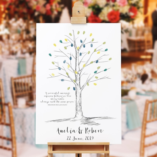 Wedding Tree Guest Book - Fingerprint -  Thumb Tree - poster & 3 ink pads - 50-300 guests