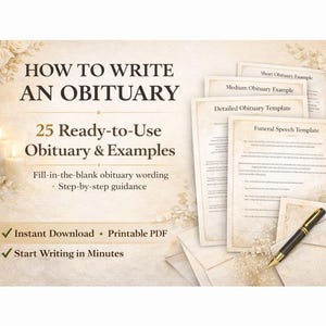 Jak napisać nekrolog – 25 szablonów i przykładów nekrologów | Pomoc w pisaniu przemówień pogrzebowych | Przewodnik po nekrologach do druku