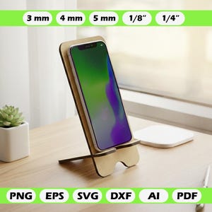 Phone Stand for Laser Cutter - SVG CNC Glowforge cut file plywood wood digital download DIY Cell Holder Omtech xTool LightBurn Easy Craft