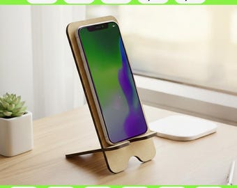Phone Stand for Laser Cutter - SVG CNC Glowforge cut file plywood wood digital download DIY Cell Holder Omtech xTool LightBurn Easy Craft