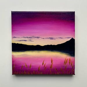 Peinture acrylique originale sur toile - oeuvre d'art murale « The Purple Hour », coucher de soleil paysage, décoration d'intérieur moderne, peinte à la main, cadeau pour les amoureux de la nature