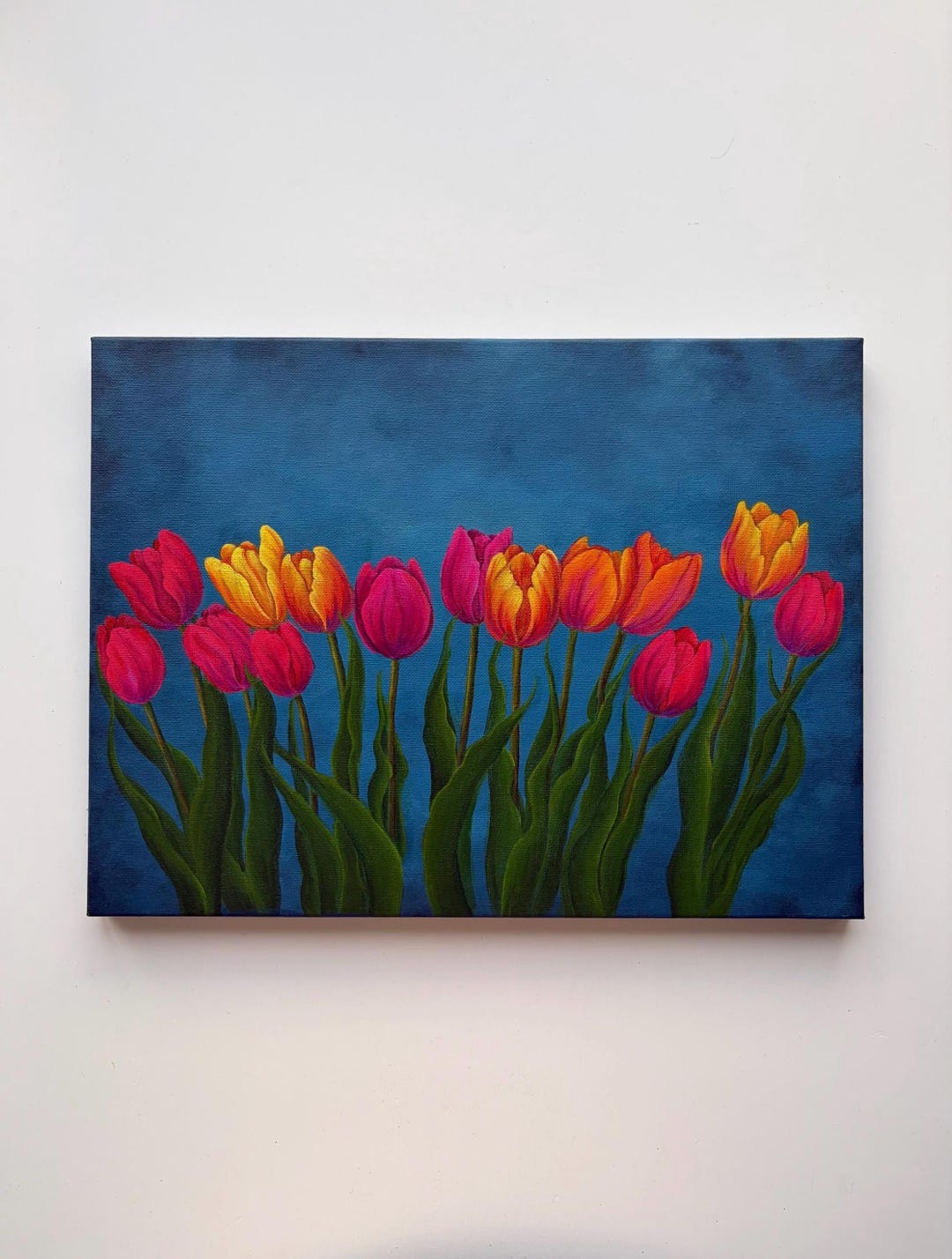 Original Acrylic Tulip Painting on Canvas, Floral Wall Art, Minimalist ...