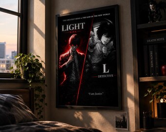 Light vs L Poster | Death Note Anime Wall Art | Kira & L Detective Print | Anime Room Decor | Manga Wall Art | Digital Download |