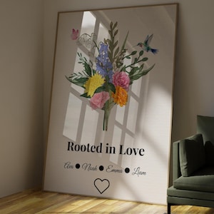 Birth Flowers Family Bouquet Print, Custom Birth Flower Bouquet Print, Mothers Day Gift for Grandma, Birth Month Flower, Digital Wall Art