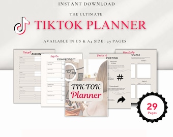 Planificador de contenido de TikTok / Planificador digital para creadores de TikTok • Sin fecha • Plantilla de Canva • Calendario de redes sociales, hashtags y seguimiento de tendencias