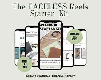 Faceless Reels Starter Kit | PLR  MRR Digital Bundle • Instagram & TikTok Reels Templates • Editable Canva Social Media Kit