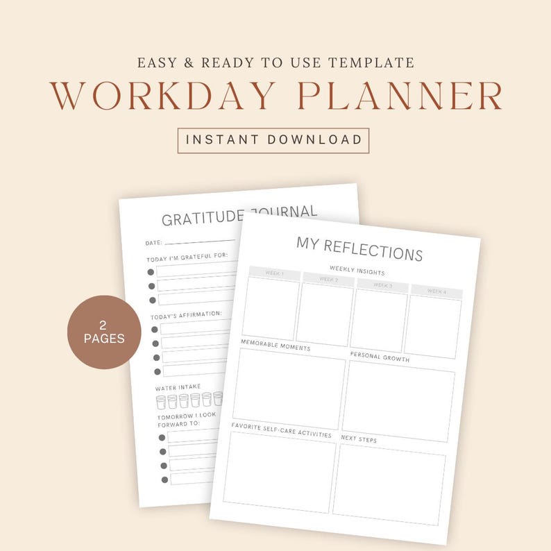 Workday Planner | Printable Digital Daily Work Planner • Editable Canva ...