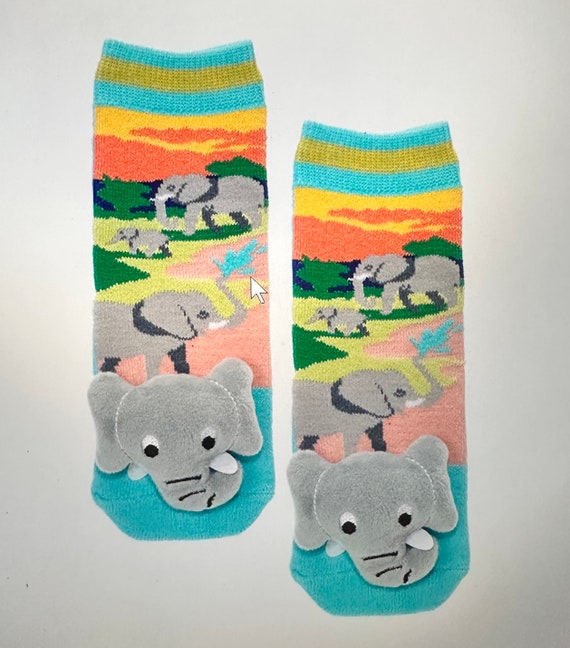 Slipper Socks - Elephants - slip resistant - fun -