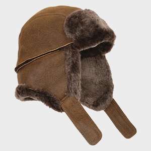 Shearling Trapper Aviator Hat: Genuine Sheepskin Winter Fur
