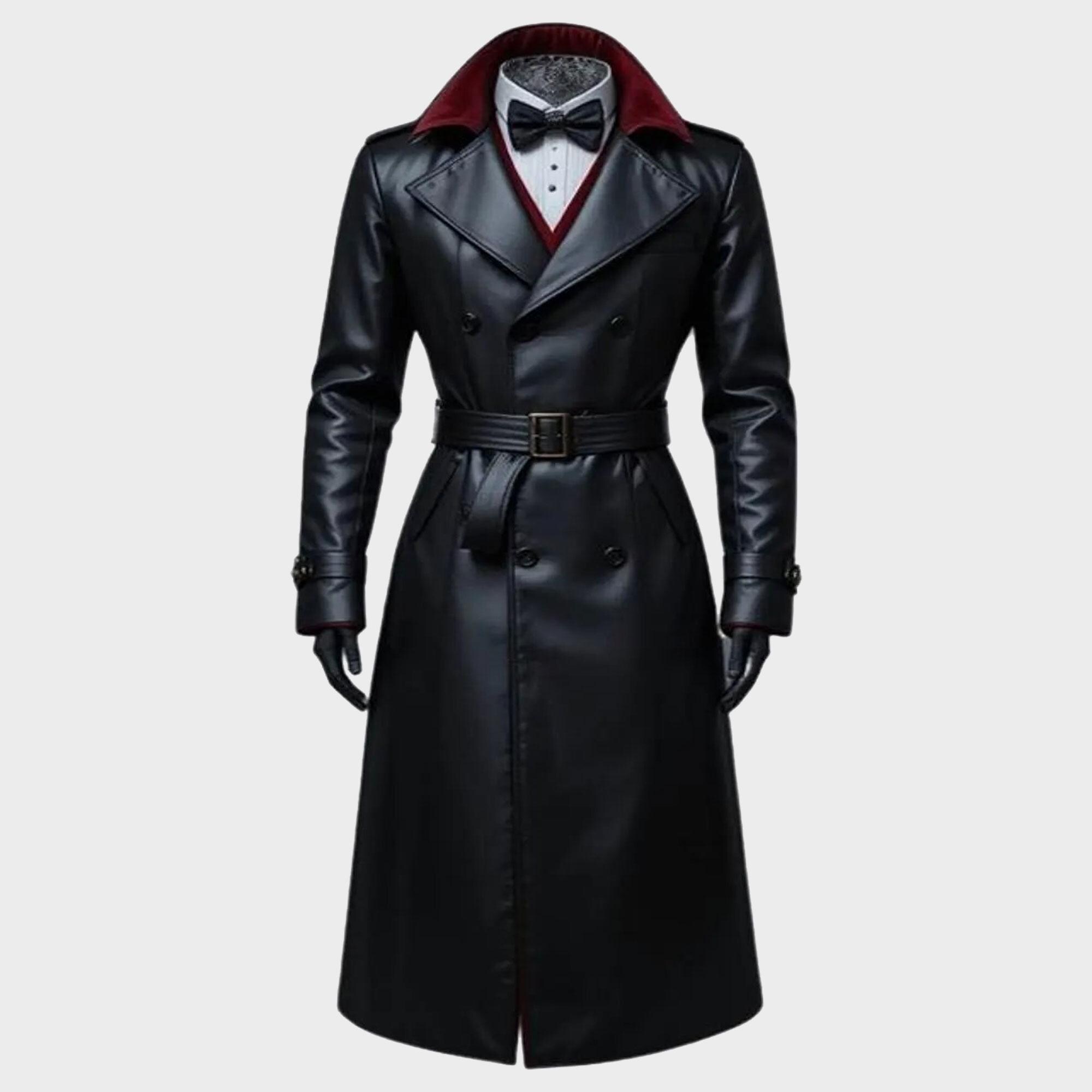 Gothic Vampire Leather Trench Coat: Embroidered Steampunk Cosplay
