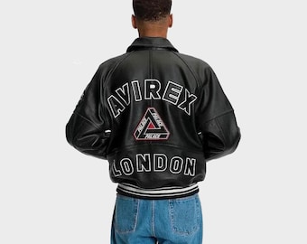 Handgefertigte Varsity Lederjacke aus Rindsleder: Avirex Palace London Bomberjacke