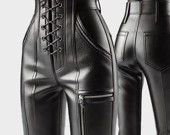 Högmidjade läderbyxor med snörning: Edgy moto-stil