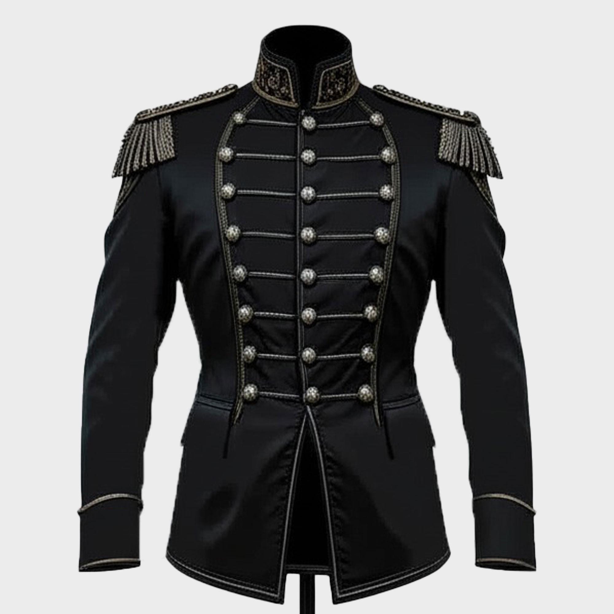 Black Wool Military Jacket: Silver Braiding, Gothic Regency Coat - Etsy