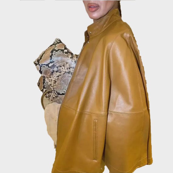 Handmade Lambskin Leather Cape Jacket: Minimalist Brown Outerwear