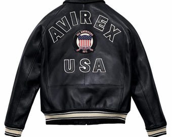 Avirex USA Leather Bomber Jacket, All Americans Patch, Custom Size