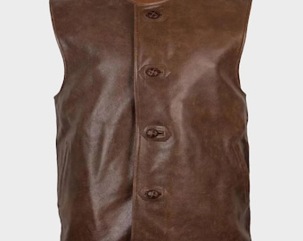 WW1 & WW2 British Army Leather Jerkin - Brown Real Leather Repro Military Vest