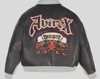 Vintage Leather Avirex Jacket Orange/ Grey Fierce Grizzly's 6XL