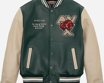 Avirex USA Varsity Lederjacke: Retro Bison Patch Bomberjacke