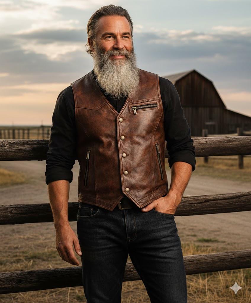 Men's Brown Vest Handmade Genuine Leather Waistcoat Vintage Biker Western Style Vest for Men